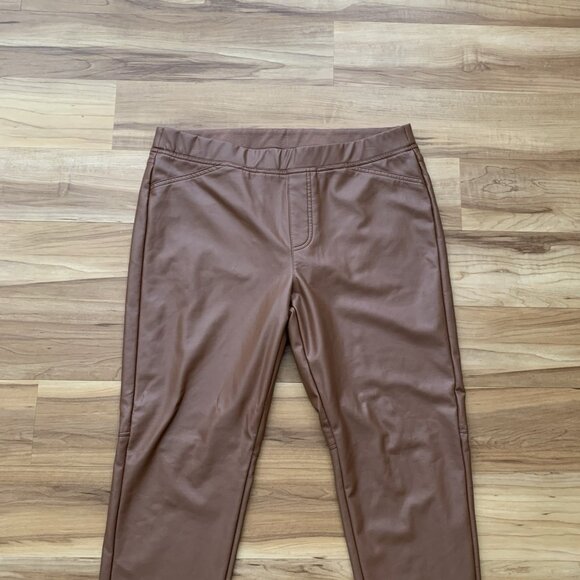 J. Jill Women's Large Petite Legging Skinny Pants Brown Faux Leather Pull On - Picture 2 of 7